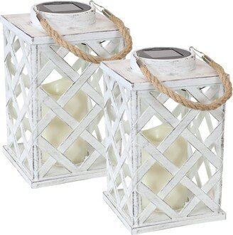 Sunnydaze Decor Sunnydaze Outdoor Modern Crosshatch Hanging Tabletop Solar LED Rustic Farmhouse Decorative Candle Lantern - 9