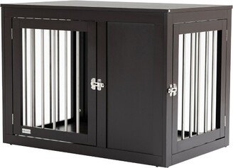 Dog Crate Furniture Wire Pet Cage Wooden Dog Kennel, End Table with Double Doors, and Locks, for Medium and Large Dog House Indoor Use, Coffee