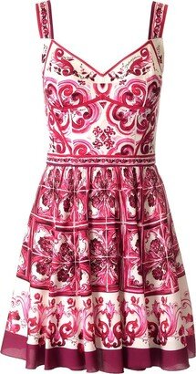 Short Majolica-Printed Charmeuse Bustier Dress