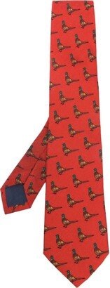 Pheasant-print wool tie