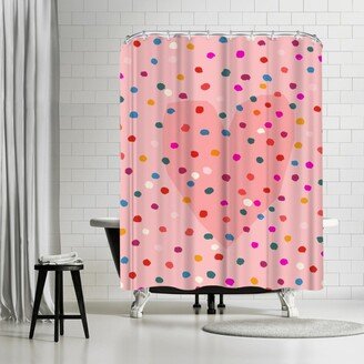 71 x 74 Shower Curtain, Rainbow Dotty Heart Pink by Paula Mills