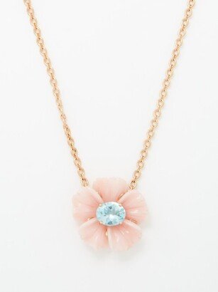 Tropical Flower Opal, Aquamarine & Gold Necklace