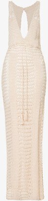 Flook The Label Womens Vanilla Kailani emi-sheer Knitted Maxi Dress