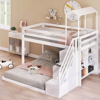 Sunmory Twin over Full House Roof Bunk Bed with Staircase and Shelves