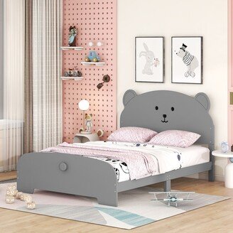 NOVABASA Full Size Wood Platform Bed with Bear-shaped Headboard and Footboard