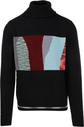 Patchwork Roll-Neck Knitted Jumper