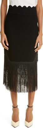 Fringe Jacquard Knit Midi Skirt