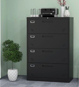 52.36in H Metal Lateral Wide File Cabinet with Lock and 4 Drawer