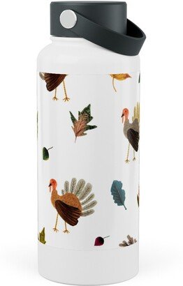Photo Water Bottles: Fall Thanksgiving Turkeys On White Stainless Steel Wide Mouth Water Bottle, 30Oz, Wide Mouth, White