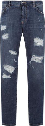 Distressed Straight-Leg Jeans-BB