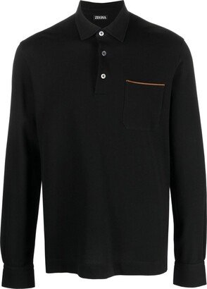 Long-Sleeved Cotton Polo Shirt-AB