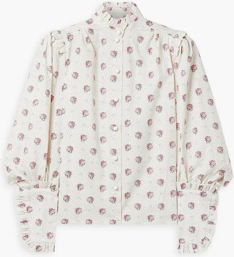 Deneuve ruffled printed cotton-poplin blouse