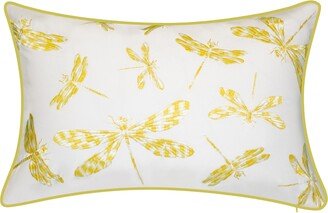 Edie@home Embroidered Dragonflies Decorative Pillow, 20x13 - Citron, White