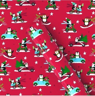 50 sq ft Traveling Penguins Christmas Gift Wrap Red - Wondershop™