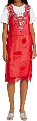 Sheer Lace-Trim Slip Dress