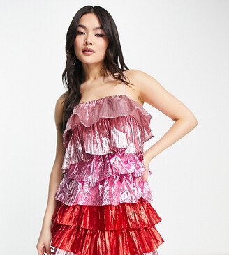 Collective the Label exclusive metallic tiered mini dress in pink and red