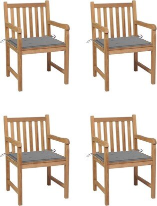 Patio Chairs 4 pcs with Gray Cushions Solid Teak Wood - 22.8 x 23.6 x 35.4