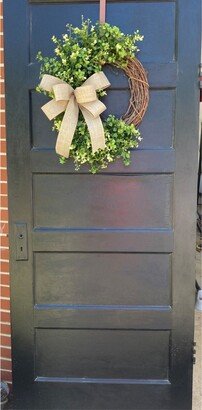 Everyday Grapevine Wreath, Decor, Farmhouse Wreath With Greenery, Buffalo Plaid & Burlap