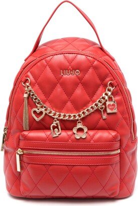 Diamond-Quilted Embellished Backpack-AA