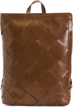 Leather Square Woven Backpack With Laptop Insert for Women