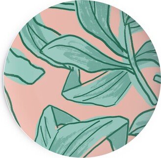 Salad Plates: Lush Tropical Leaves - Pink And Mint Salad Plate, Green