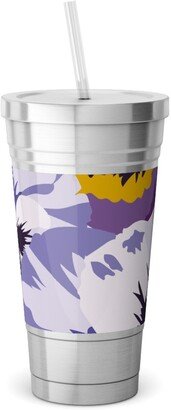 Travel Mugs: Pansy By Numbers - Purple Stainless Tumbler With Straw, 18Oz, Purple
