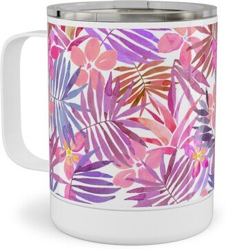 Travel Mugs: Watercolor Tropical Vibes - Pink Stainless Steel Mug, 10Oz, Pink