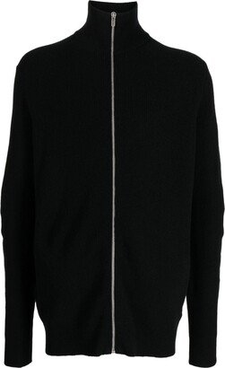 Roll-Neck Ribbed Zipped Cardigan