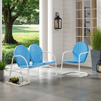 Crosley Furniture Griffith 2 Piece Metal Outdoor Conversation Seating Set - Loveseat & Chair in Sky Blue Finish