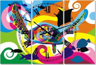 Designart Underwater Oversized Modern 3 Panels Wall Clock - 38