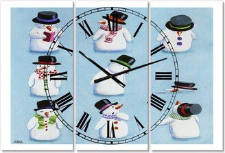 Designart the Melting Snowmen Oversized Modern 3 Panels Wall Clock - 38