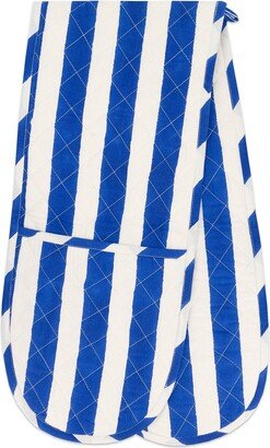 Kate Austin Designs Organic Cotton Quilted And Insulated Double Oven Mitt In Blue And White Cabana Stripe Block Print