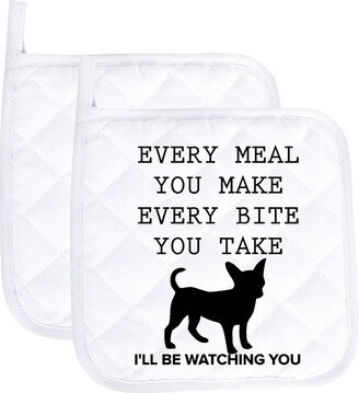 Every Meal You Make I'll Be Watching Dog Pet Funny Potholder Oven Mitts Cute Pair Kitchen Gloves Cooking Baking Grilling Non Slip Cotton