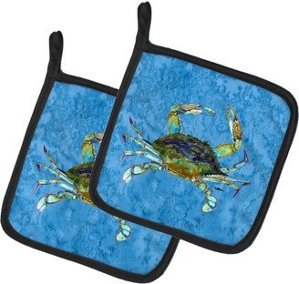 Blue Crab on Blue Pair of Pot Holders