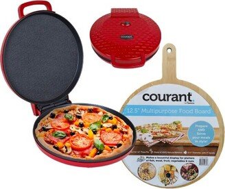 12 Inch Red Electronic Pizza Maker, Griddle and Oven with Food Board Included