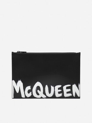 Leather Clutch Bag With Contrasting Logo