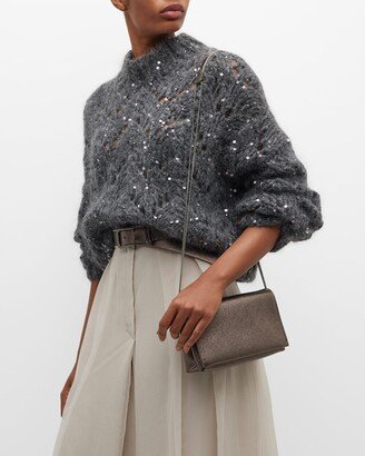 Sequin Embellished Cable-Knit Turtle Neck