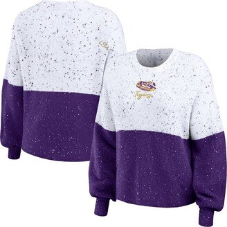 Women's Wear by Erin Andrews White, Purple Lsu Tigers Colorblock Script Pullover Sweater - White, Purple