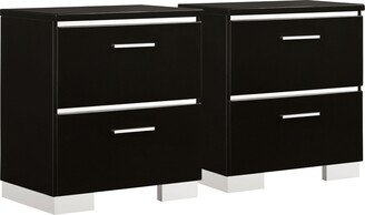 Lofa Transitional Black Wood 2-Drawer Nightstand with USB Ports