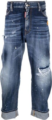 Paint-Splatter Distressed Cropped Jeans