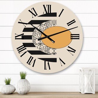 Designart 'Boho Golden Sun Monochrone Landscape IV' Mid-Century Modern wall clock