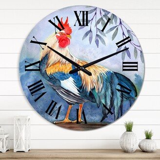 Designart 'Colorful Rooster, Long Emerald Tail, Red Cockscomb' Traditional wall clock