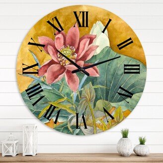 Designart 'Vintage Impression of Pink Lotus' Traditional wall clock