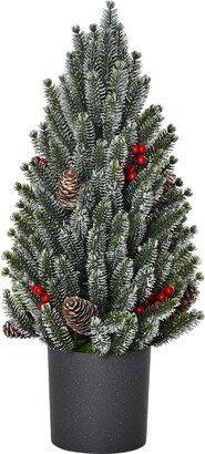 HOMCOM 1.5 FT Tall Unlit Miniature Snow-Flocked Tabletop Artificial Christmas Tree, Holiday Decoration with Pine Cones and Berries