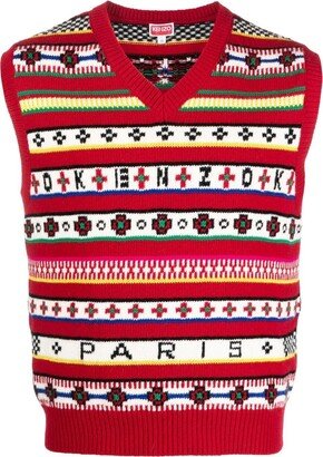 V-neck fair isle-knit vest