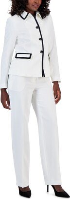 Crepe Button-Up Pantsuit, Regular & Petite Sizes - Vanilla Ice/Black