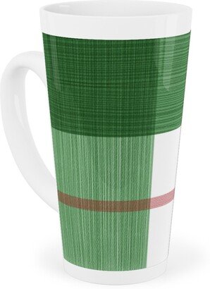 Mugs: Double Plaid Tall Latte Mug, 17Oz, Green