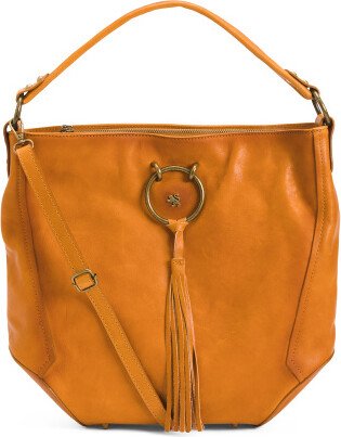 TJMAXX Leather Large Hobo With Front Tassel