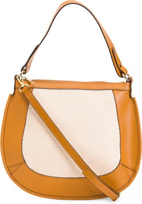 TJMAXX Leather Hobo With Raffia Detail