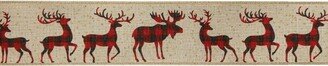 Northlight Beige and Red Plaid Buffalo with Reindeer Christmas Wired Craft Ribbon 2.5